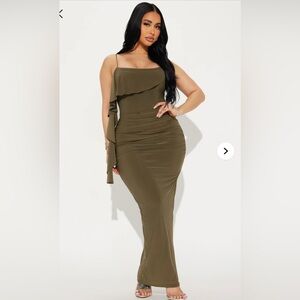 Fashion Nova One Shoulder Olive Dress